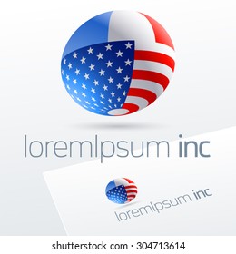 Vector logotype in sphere shape for international business, tourism and communications. France and United States of America