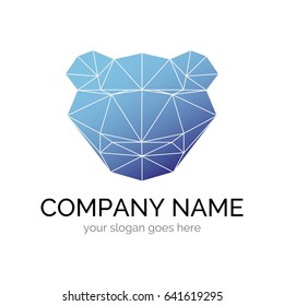 Vector logotype template for antivirus app or for security agency. Illustration of panther muzzle with blue gradient. Polygonal design. EPS10.