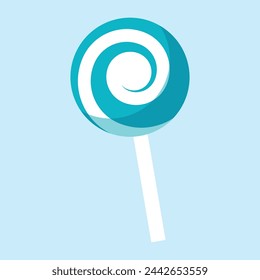 vector lollipop candy cartoon icon illustration on blue background.