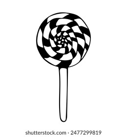 Vector lollipop doodle clip art. Cute lolly with pattern. Christmas candy. Hand drawn candy for greeting card design, fabric, decorative stickers. Isolated on white background.