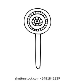 Vector lollipop doodle arte de Clip. lindo lolly con patrón. Caramelo dibujado a mano para el diseño de la tarjeta de felicitación, tela, pegatinas decorativas. Aislado sobre fondo blanco.