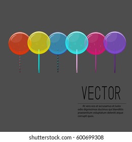 Vector lollipop illustration. Candy colorful sweets with bubbles. Kid design collection. Glamour cute print