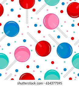 Vector lollipops seamless pattern. Cartoon sweet candy background.