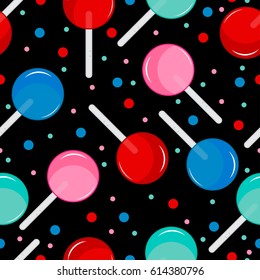 Vector lollipops seamless pattern. Cartoon sweet candy background.