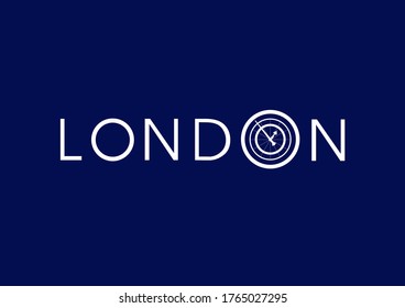 Vector London with big ben doodle british symbols. Horizontal panoramic scene for banner or print design. Simple minimalistic style with  outline elements.