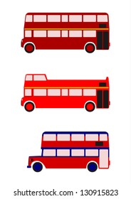 Vector. London buses colored silhouette on a white background. With place for any text. Without gradients.