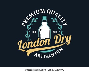 Vector london dry gin vintage logo on a dark background