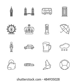 Vector London icon set on white background, thin line