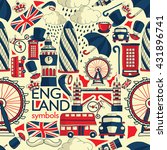 Vector London illustration with Big Ben, red bus, umbrella and other landmarks
