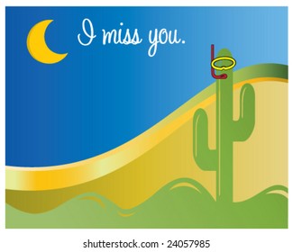 vector lonely desert cactus at night