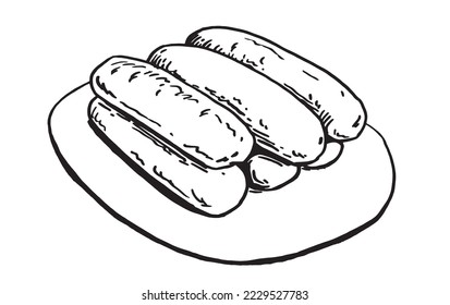 Vector long buns on the plate isolated on white background, bakery design element,graphical illustration