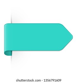 Vector long curved turquoise bookmark arrow with shadow and copy space