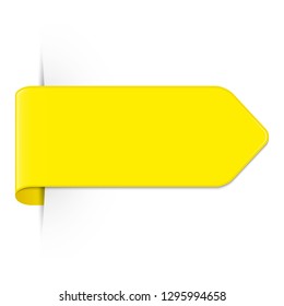 Vector long curved yellow bookmark arrow with shadow and copy space