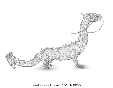 vector long dragon snake isolated on white background in 3d polygon style