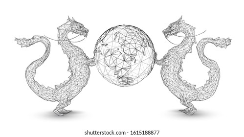 vector long dragon snake isolated on white background in 3d polygon style