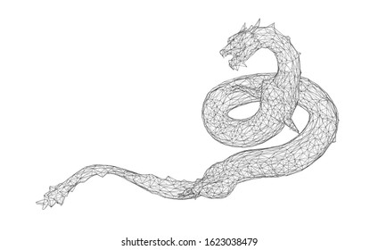 vector long dragon snake isolated on white background in 3d polygon style