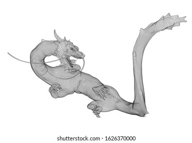 vector long dragon snake isolated on white background in 3d polygon style