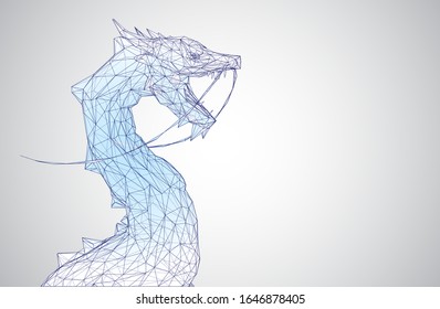 vector long dragon snake isolated on white background in 3d polygon style