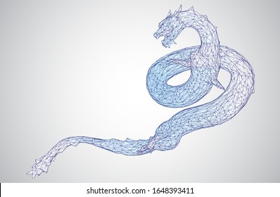 vector long dragon snake isolated on white background in 3d polygon style