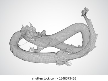 vector long dragon snake isolated on white background in 3d polygon style
