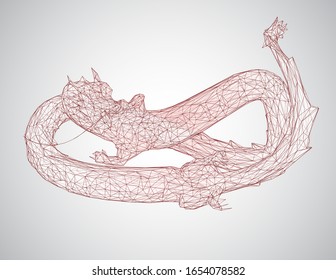 vector long dragon snake isolated on white background in 3d polygon style