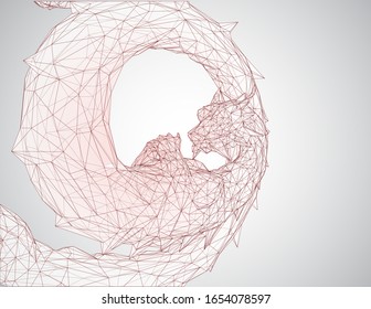 vector long dragon snake isolated on white background in 3d polygon style