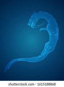 vector long dragon snake on a deep dark blue background in square 3D polygon style