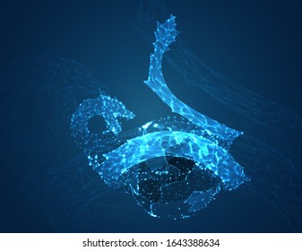 vector long dragon snake on a deep dark blue background in the style of triangular polygons and glowing crystals