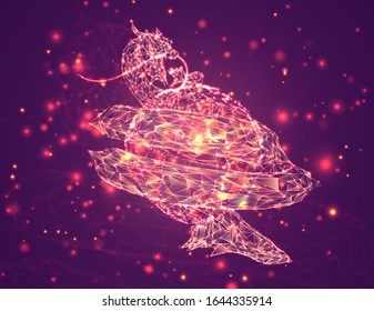 serpiente vectorial de dragón largo sobre un fondo rosado al estilo de cristales triangulares con un resplandor