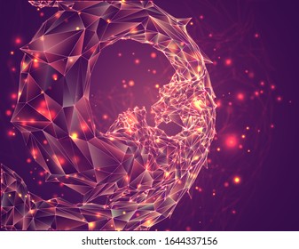 serpiente vectorial de dragón largo sobre un fondo rosado al estilo de cristales triangulares con un resplandor