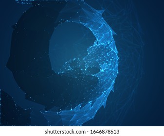 vector long dragon snake on a deep dark blue background in the style of triangular polygons and glowing crystals