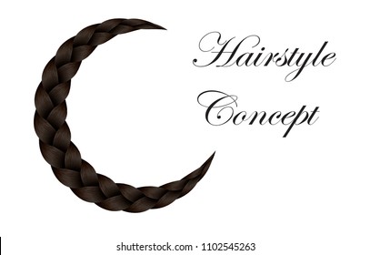 Vector Long Hair Braid Model Concept -  Isolated Brown Crescent Hairstyle Design
