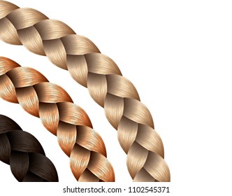 Vector Long Hair Braid Model Concept - Three Isolated Blond, Brunet and Ginger Hairstyle Design
