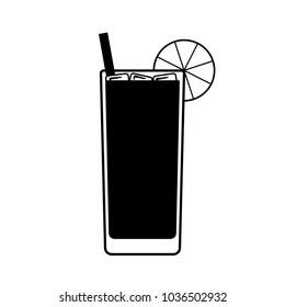 Vector Long Island drink with a piece of lemon, a straw and ice on top. Every piece isolated.