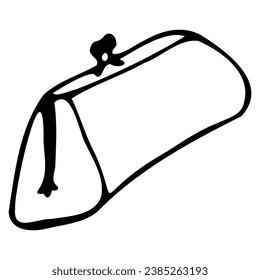 vector long ladies bag in doodle style in black color isolated on white background
​