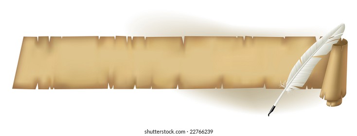 Vector long old parchment with a feather