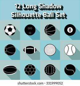 Vector Long Shadow 12 Silhouette Ball Set