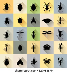 Vector Long Shadow 25 Silhouette Bug Insect Set