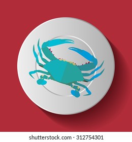 Vector Long Shadow Blue Crab Plate Table