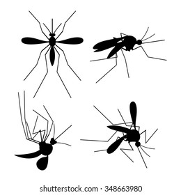 Vector Long Shadow Dead Mosquito Silhouette Set