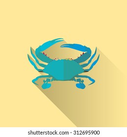 Vector Long Shadow Flat Blue Crab