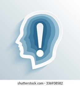 vector long shadow flat silhouette head with exclamation