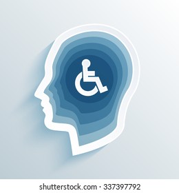 vector long shadow flat silhouette head with disabled sign