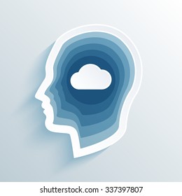 vector long shadow flat silhouette head with cloud