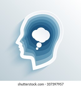 vector long shadow flat silhouette head with think bubble