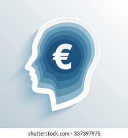 vector long shadow flat silhouette head with euro sign