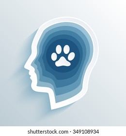 vector long shadow flat silhouette head with dog foot print