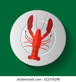 Vector Long Shadow Lobster Plate Table Delicious 