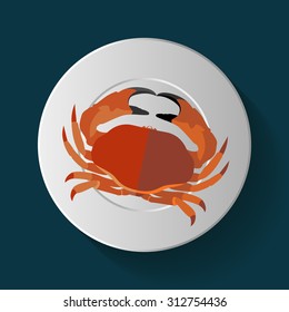 Vector Long Shadow Red Crab Plate Table