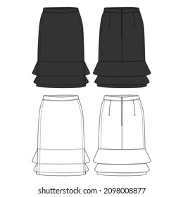 Vector Long Skirt Black and White Sleeves Streetwear Fashion Illustration Design Commercial Use